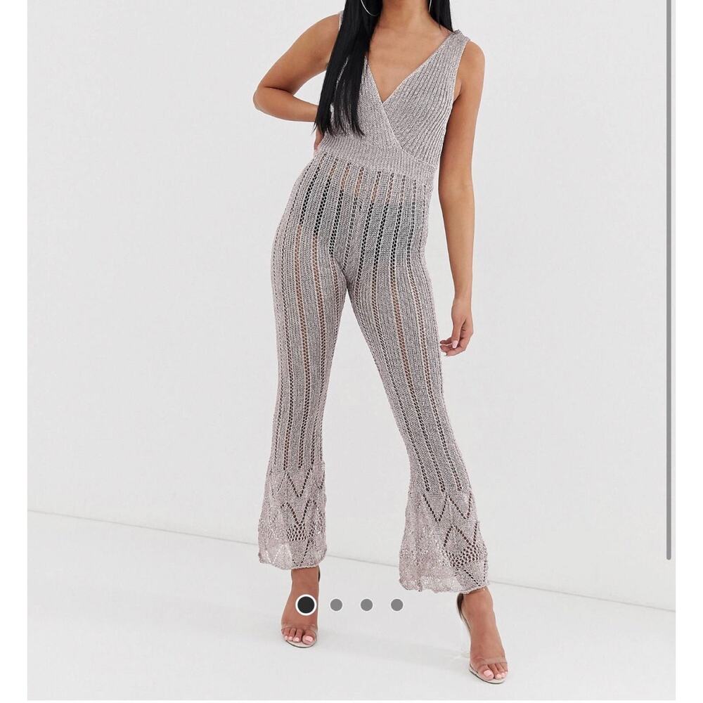 ASOS Glittery Knit Sheer Sleeveless Cover Up Party Jumpsuit Size 6 NWT - Picture 6 of 6